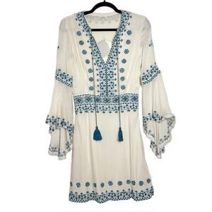 Talitha NWT Cream Blue Embroidered Silk Anya Mini Dress Small